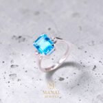 Emerald Cut Blue Topaz Ring – 925 Sterling Silver