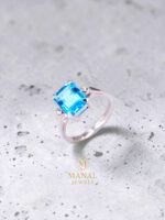 Emerald Cut Blue Topaz Ring – 925 Sterling Silver