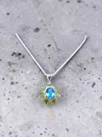 Blue Topaz & Peridot Cluster Pendant in 925 Silver