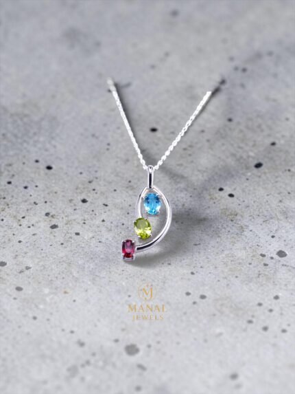Mixed Gemstone Pendant in 925 Sterling Silver - 2